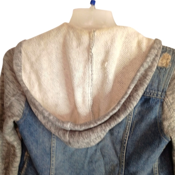 Free‎ people Jean Sweatshirt Jacket Distressed Removable Hood Size Small - Picture 6 of 8